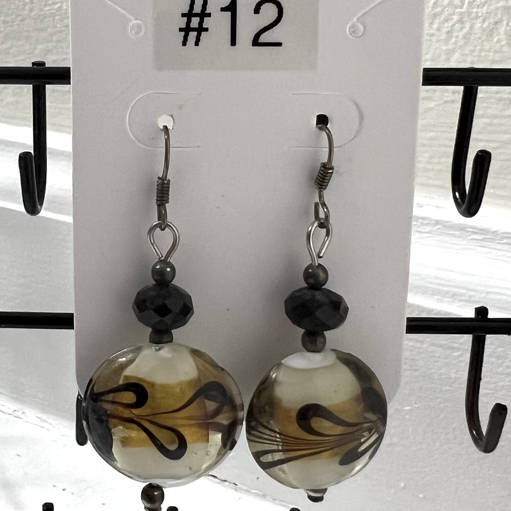 🌟 Brown & Black Glass Bead Dangle Earrings